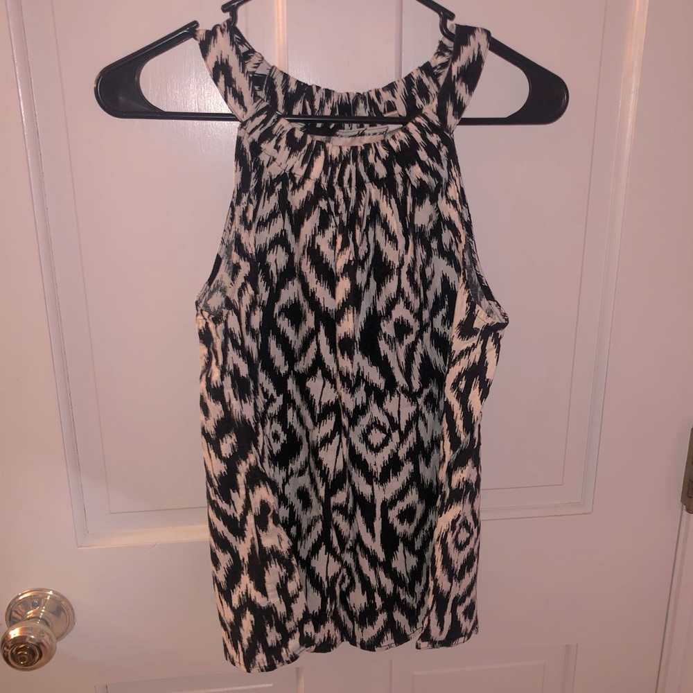 {Kenar} High Neck Black & White Print Tank